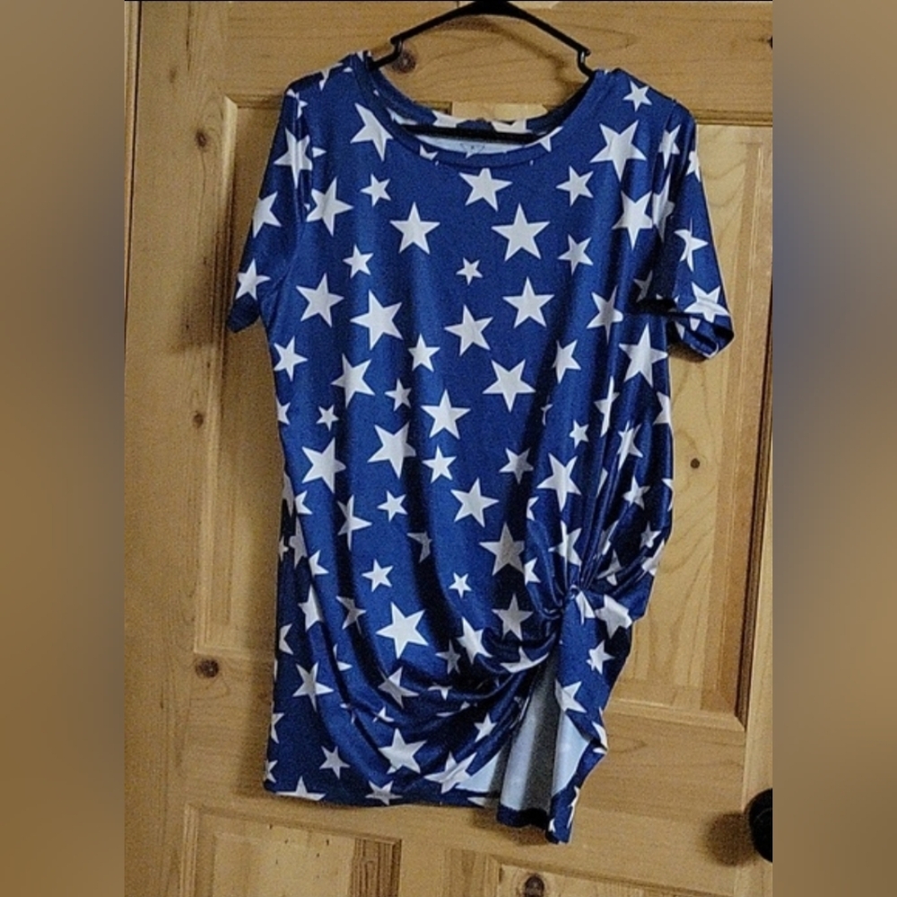 Crazy Train‎ blue star side knot top womens size XS small USA